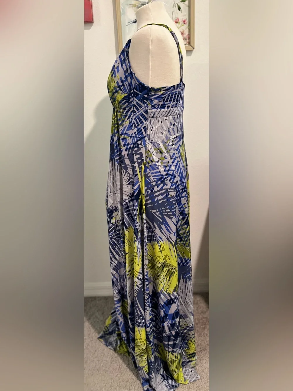 Jennifer Lopez Blue, Navy & Lime Tropical Print Maxi Skirt
